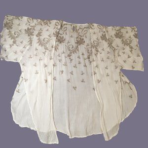 Lucky Brand Kimono White Embroidered Gray Lace New